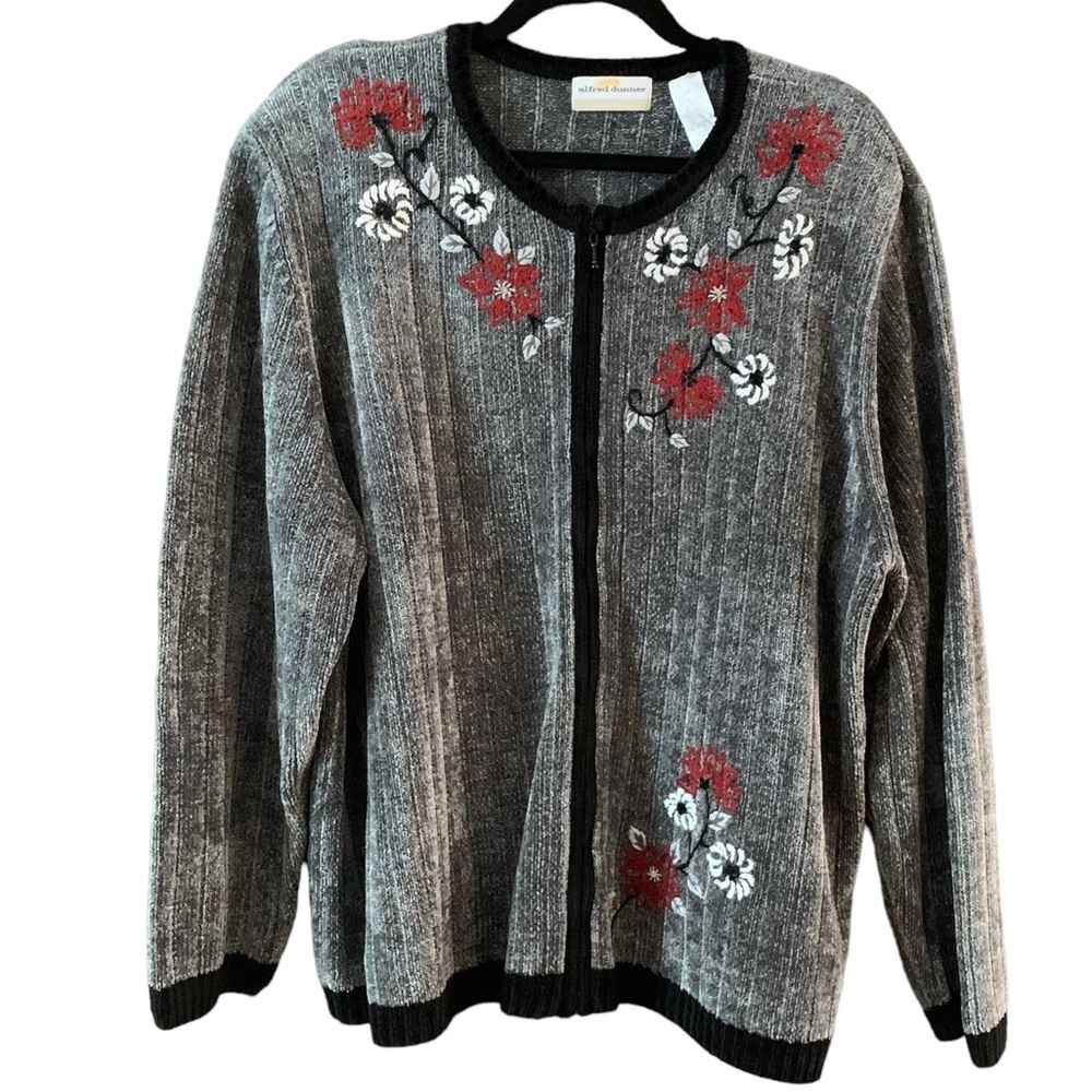 Vintage Alfred Dunner Embroidery Zip Front Cardigan/Sweater